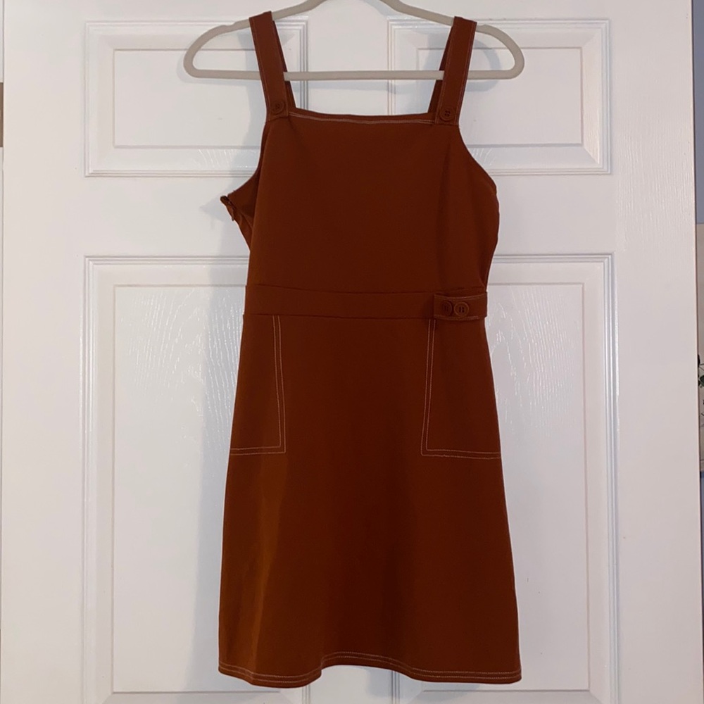 Brick brown, mini dress, decorative buttons. No frills Los Angeles. Medium A4